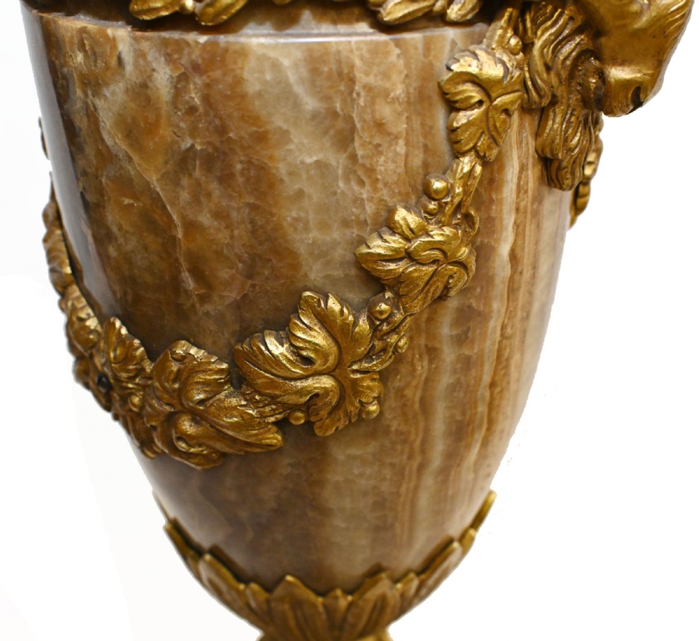 Pair Cassolettes Urns French Antique Marble Ormolu Vases 1885 View XIV