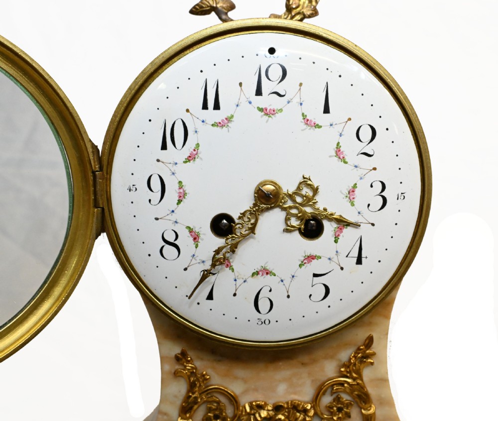 French Mantle Clock Set Garniture Marble 1880 View VI