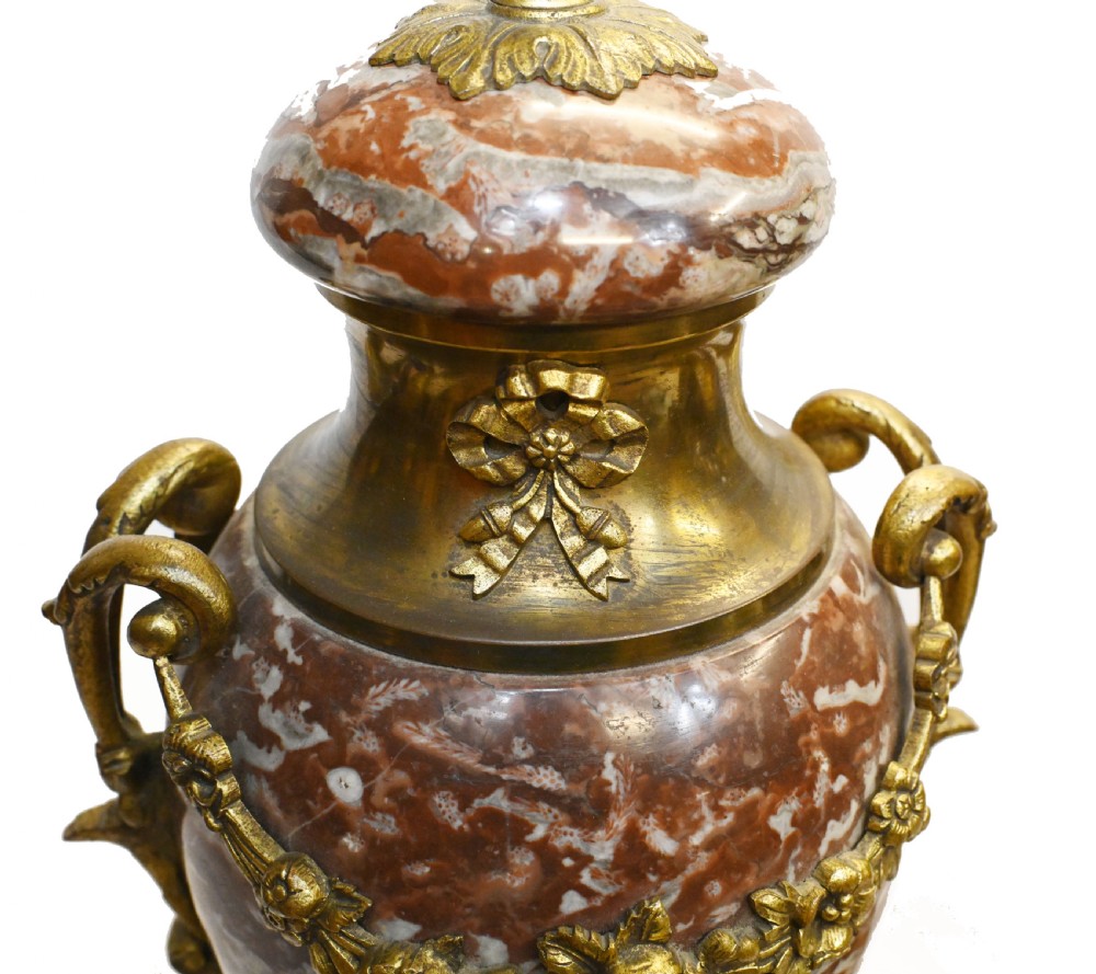 Pair Marble Cassolettes Antique French Marble Urns 1890 View V