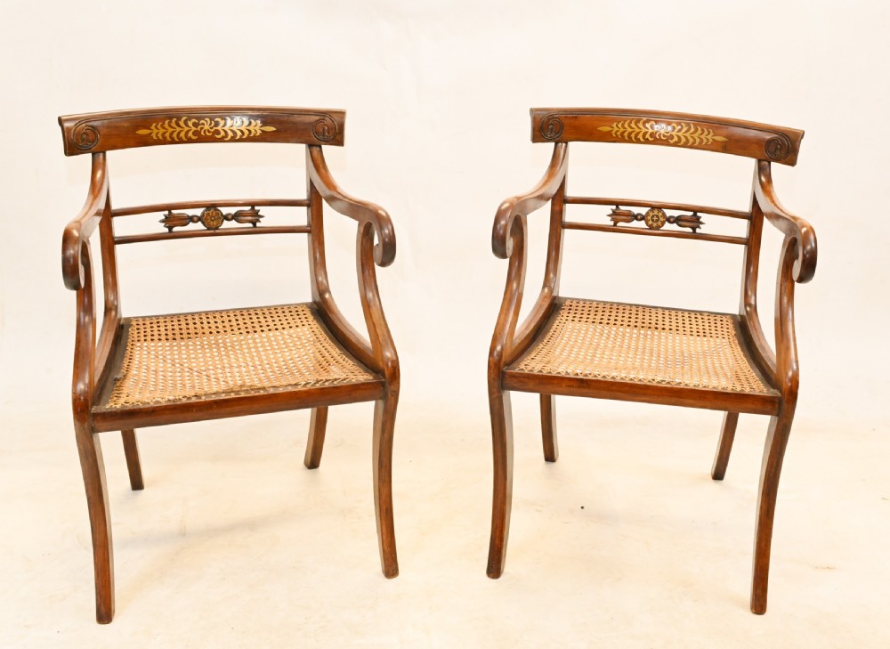 Pair Regency Arm Chairs Brass Inlay 1810 View II