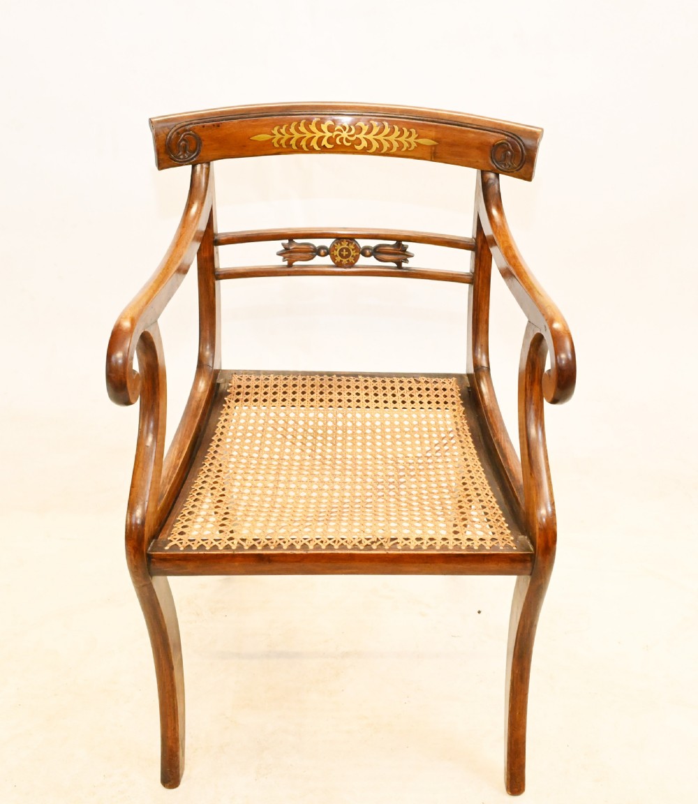 Pair Regency Arm Chairs Brass Inlay 1810 View III
