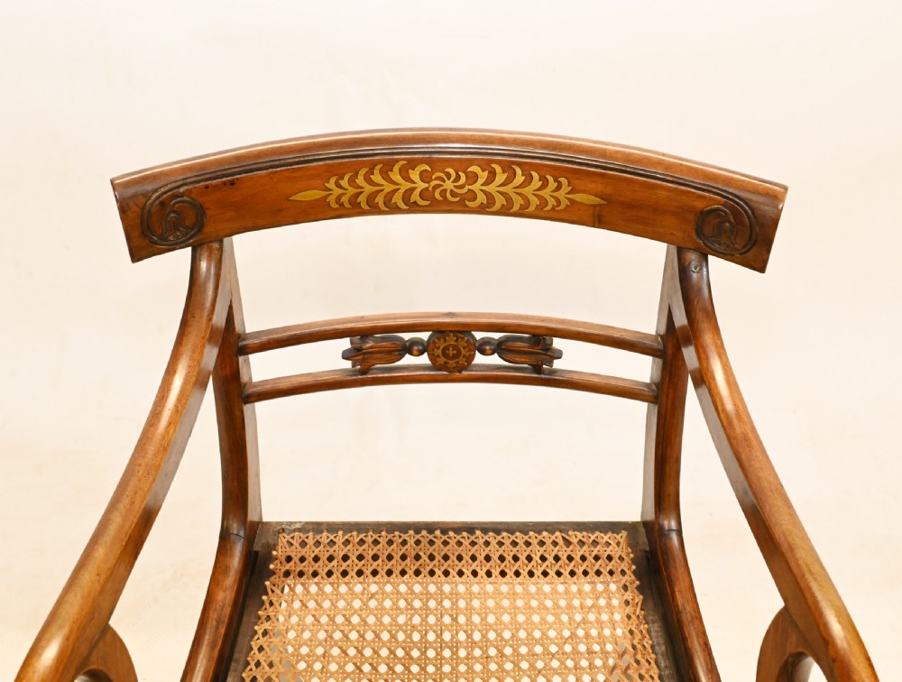Pair Regency Arm Chairs Brass Inlay 1810 View IV