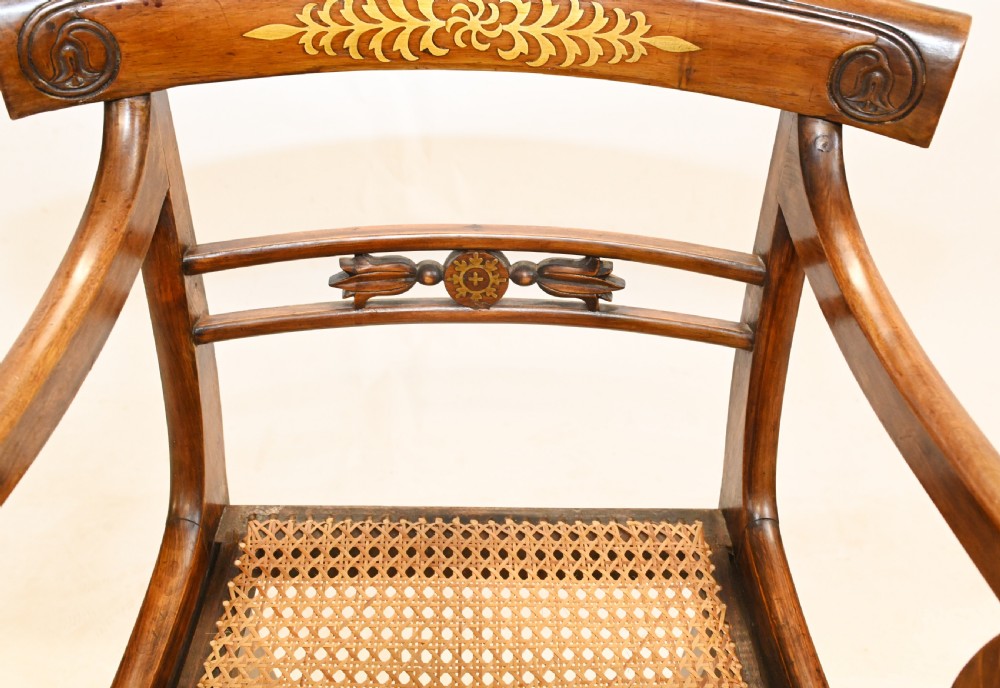 Pair Regency Arm Chairs Brass Inlay 1810 View VI