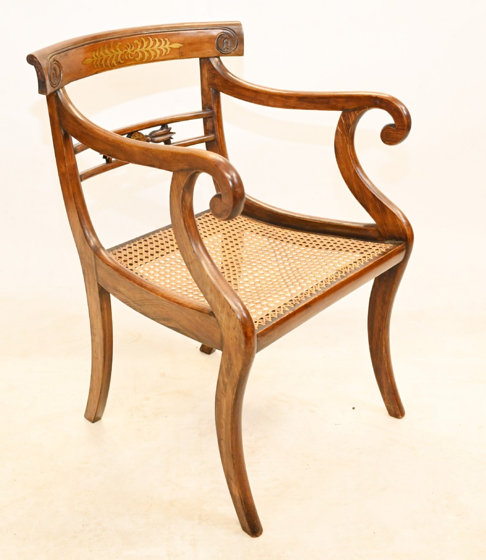 Pair Regency Arm Chairs Brass Inlay 1810 View VII