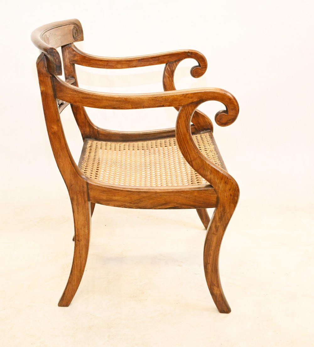 Pair Regency Arm Chairs Brass Inlay 1810 View VIII