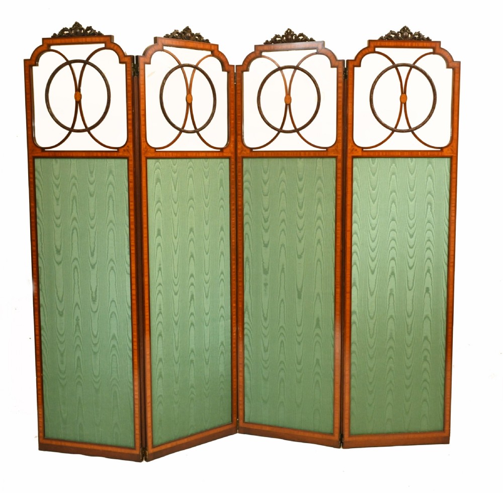 Edwardian Screen Four Panel Room Divider Satinwood 1910