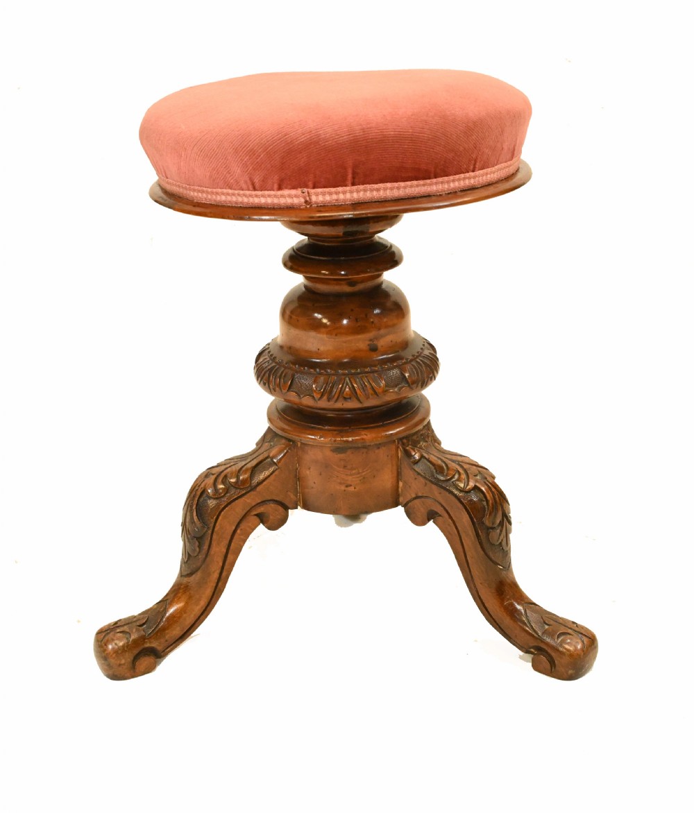 Victorian Piano Stool Carved Walnut 1890