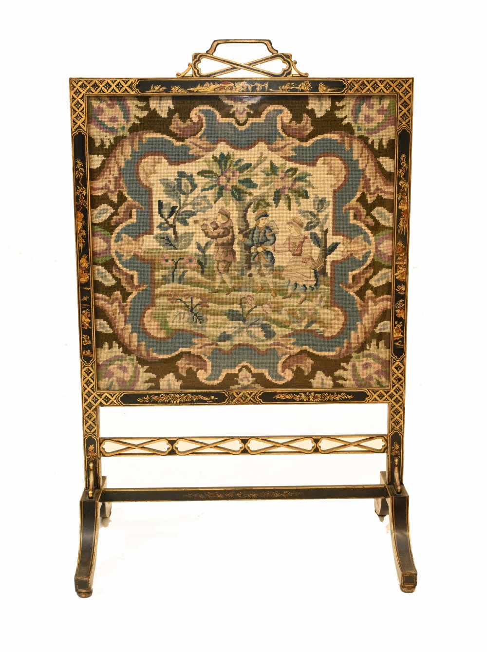 Regency Chinoiserie Lacquer Screen Tapestry Guard 1840