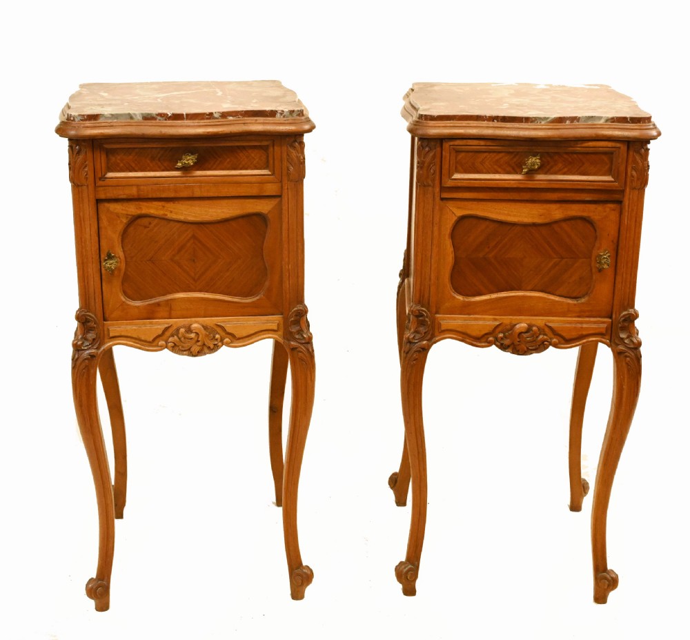 Antique French Nighstands Pair Bedside Cabinets 1900 View II