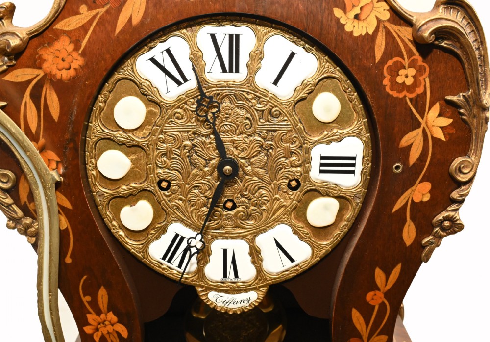 Tiffany Clock On Stand Cabinet Italian Marquetry Inlay Chiming View V