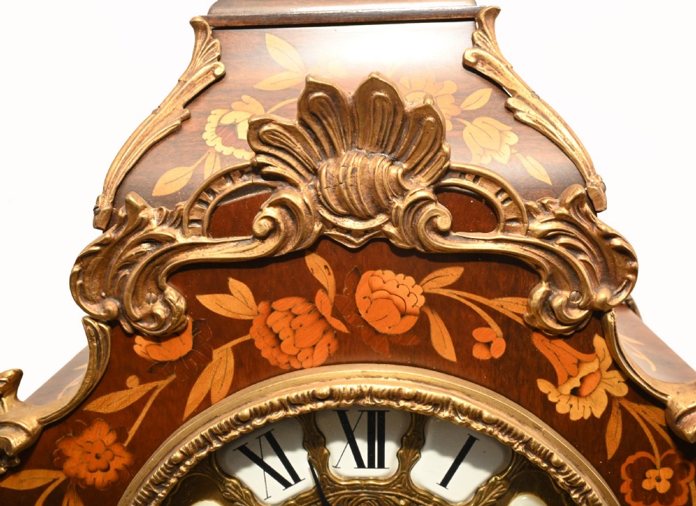 Tiffany Clock On Stand Cabinet Italian Marquetry Inlay Chiming View VI