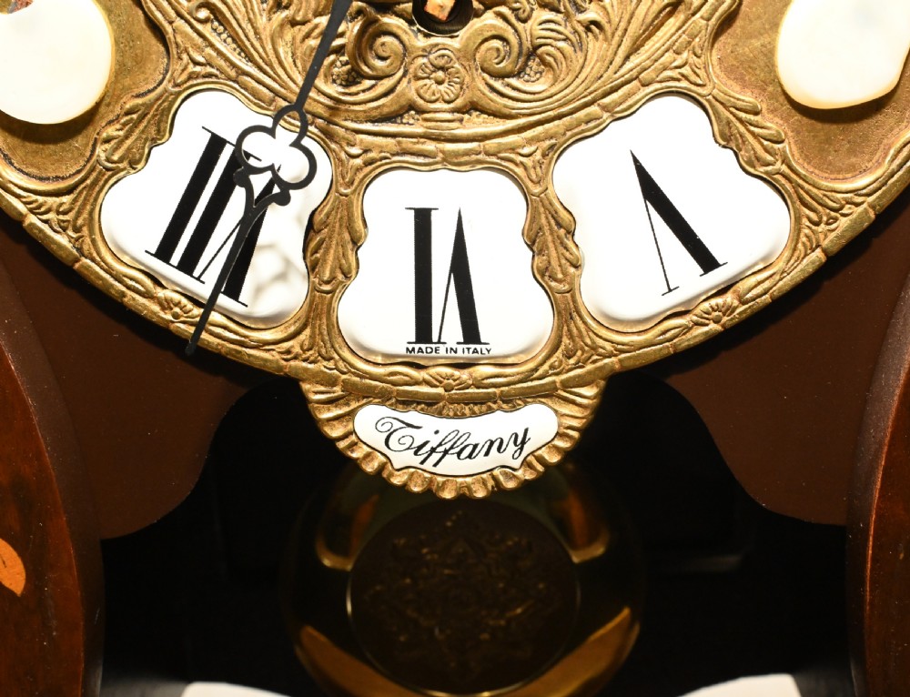 Tiffany Clock On Stand Cabinet Italian Marquetry Inlay Chiming View XII