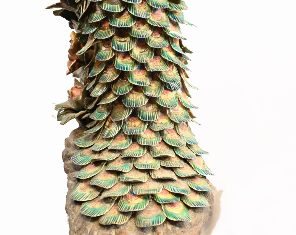 English Majolica Peacock Statue Pottery Antique 1920 View X