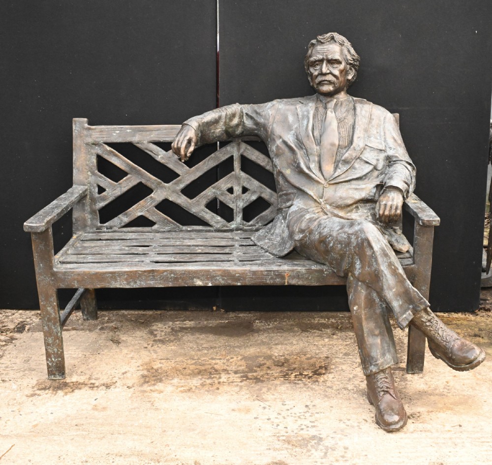 Large Bronze Garden Bench with Lifesize Albert Einstein Statue