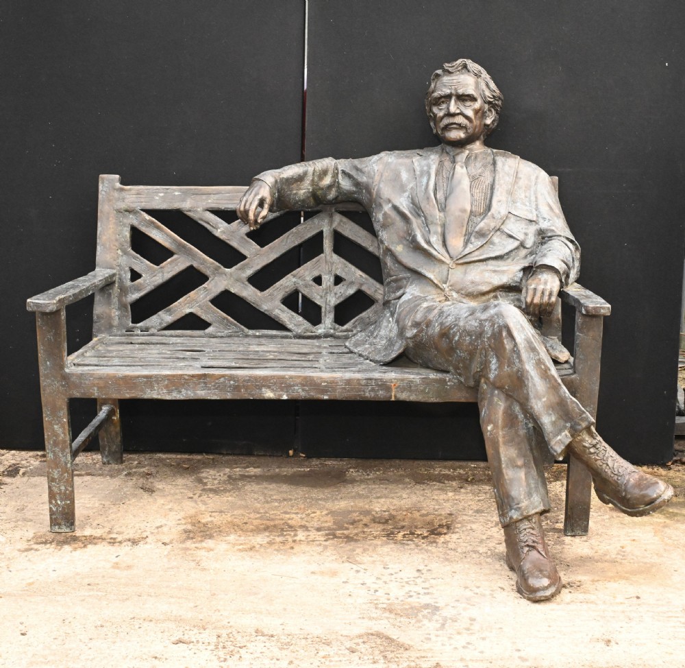 Large Bronze Garden Bench with Lifesize Albert Einstein Statue View II
