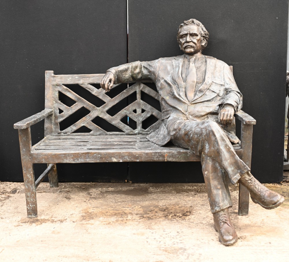 Large Bronze Garden Bench with Lifesize Albert Einstein Statue View IV