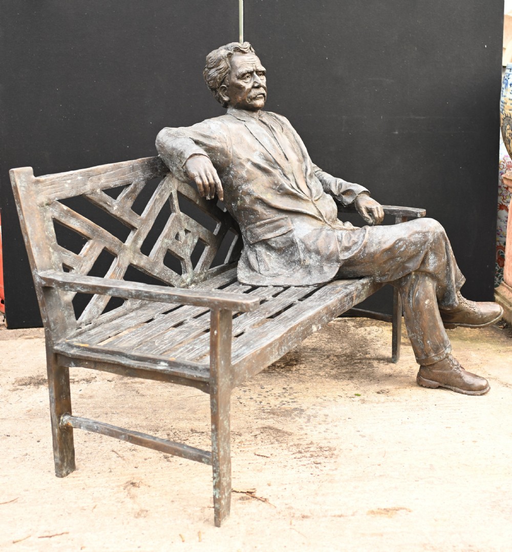 Large Bronze Garden Bench with Lifesize Albert Einstein Statue View VIII