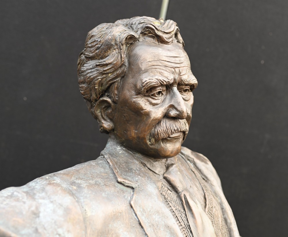 Large Bronze Garden Bench with Lifesize Albert Einstein Statue View X