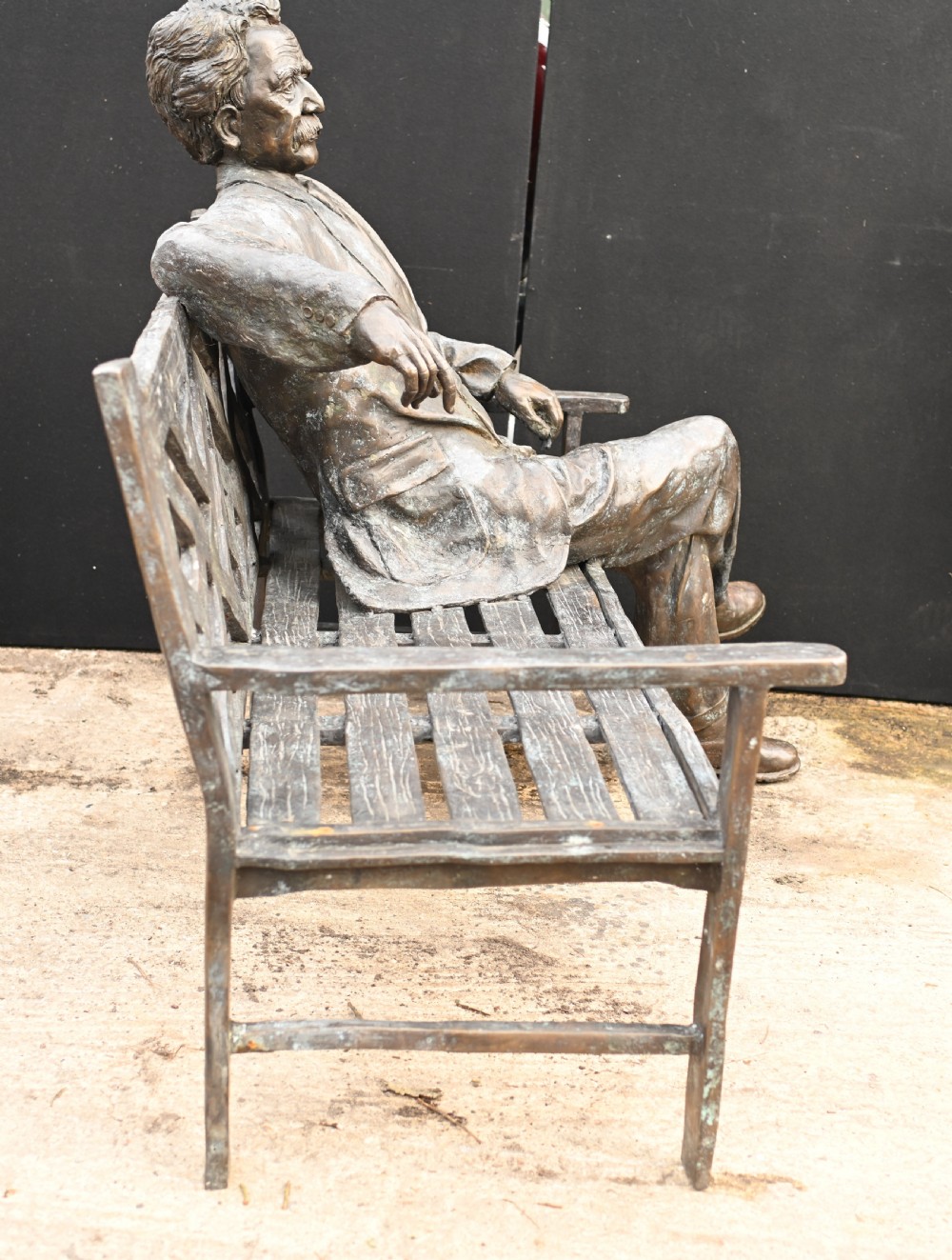 Large Bronze Garden Bench with Lifesize Albert Einstein Statue View XI