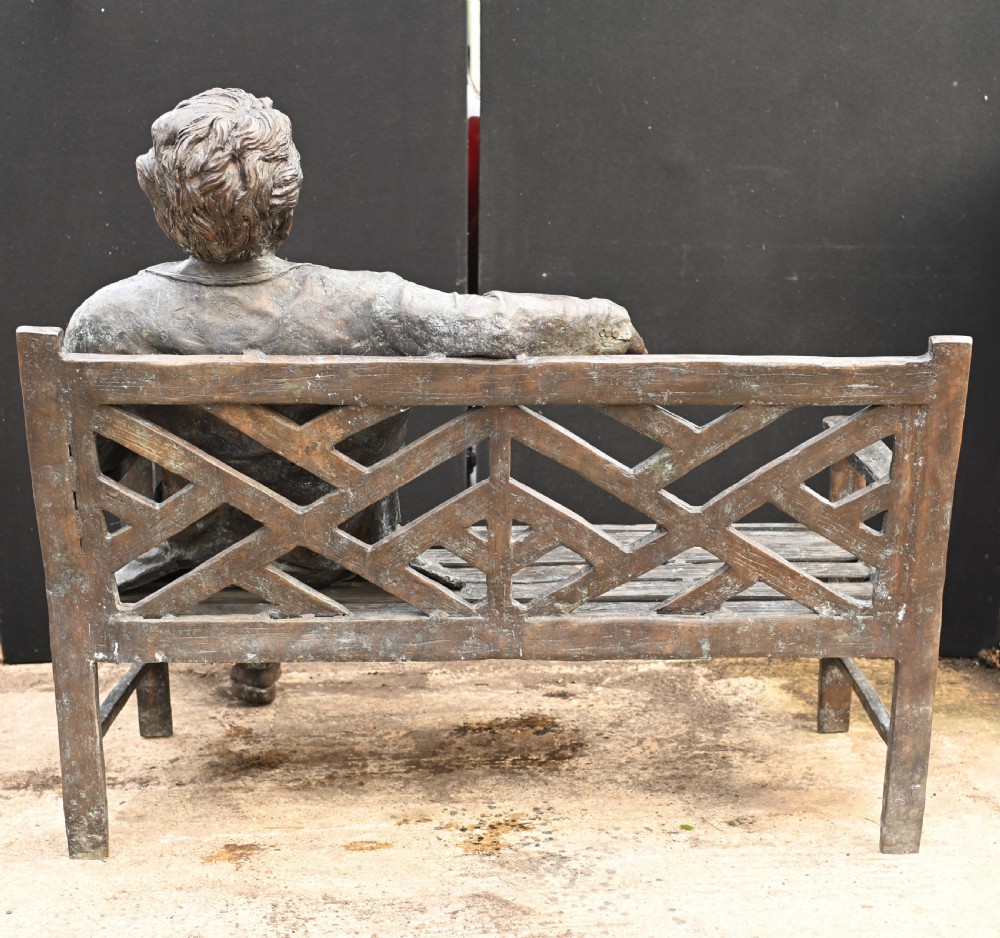 Large Bronze Garden Bench with Lifesize Albert Einstein Statue View XII