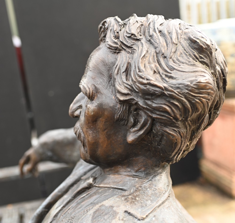 Large Bronze Garden Bench with Lifesize Albert Einstein Statue View XIV