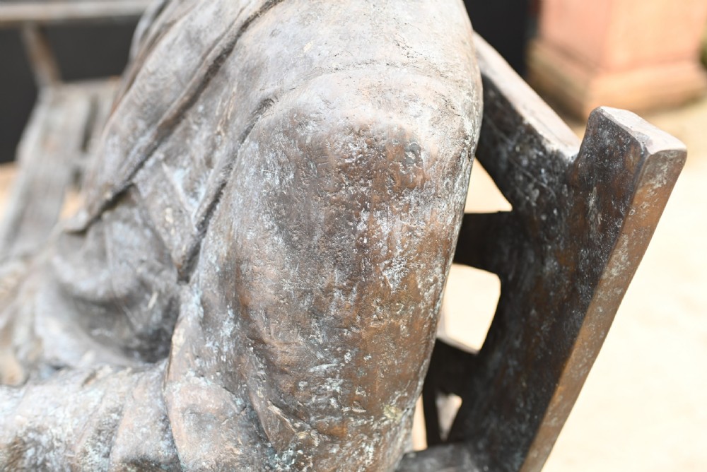 Large Bronze Garden Bench with Lifesize Albert Einstein Statue View XV