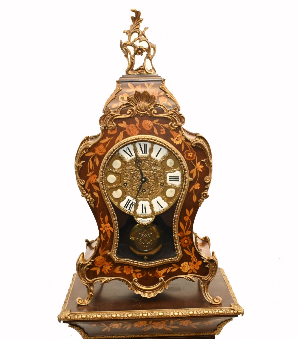 Tiffany Clock On Stand Cabinet Italian Marquetry Inlay Chiming View II