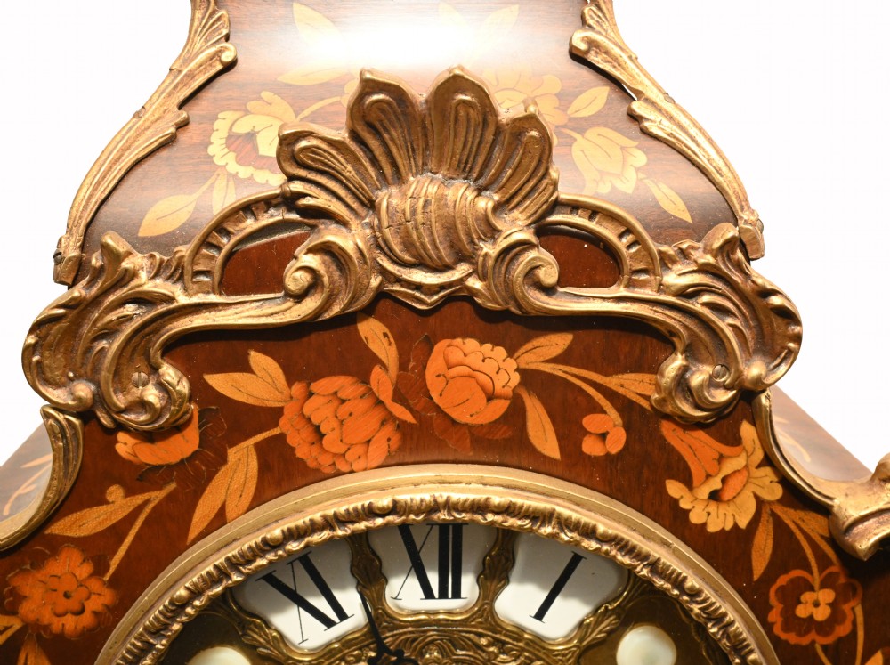 Tiffany Clock On Stand Cabinet Italian Marquetry Inlay Chiming View III