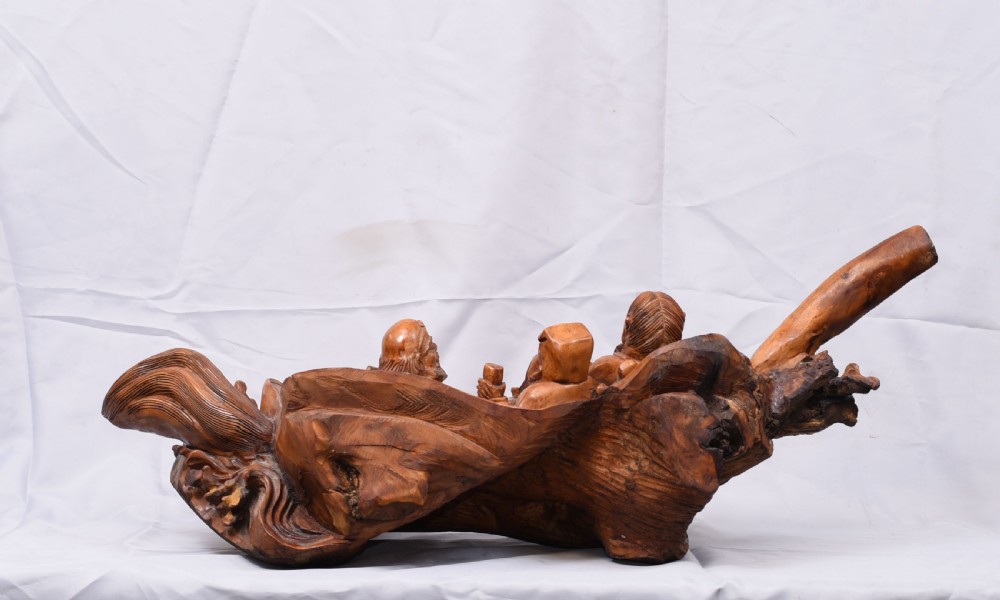 Carved Chinese Wise Men Statue Circa 1900 - Hardwood Boat Figurine View IX