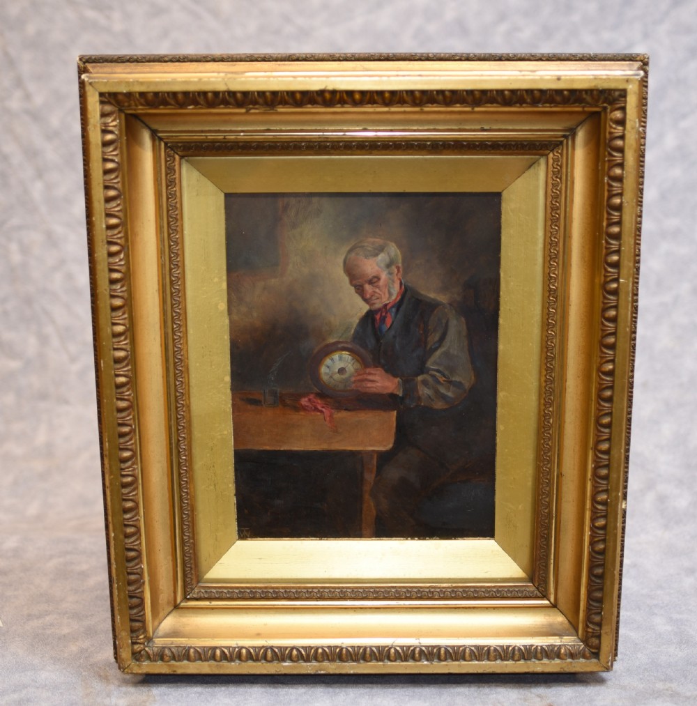 Victorian Oil Painting Clock Maker Horologist Portrait