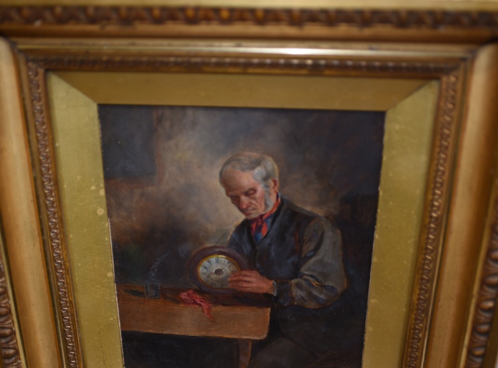 Victorian Oil Painting Clock Maker Horologist Portrait View II