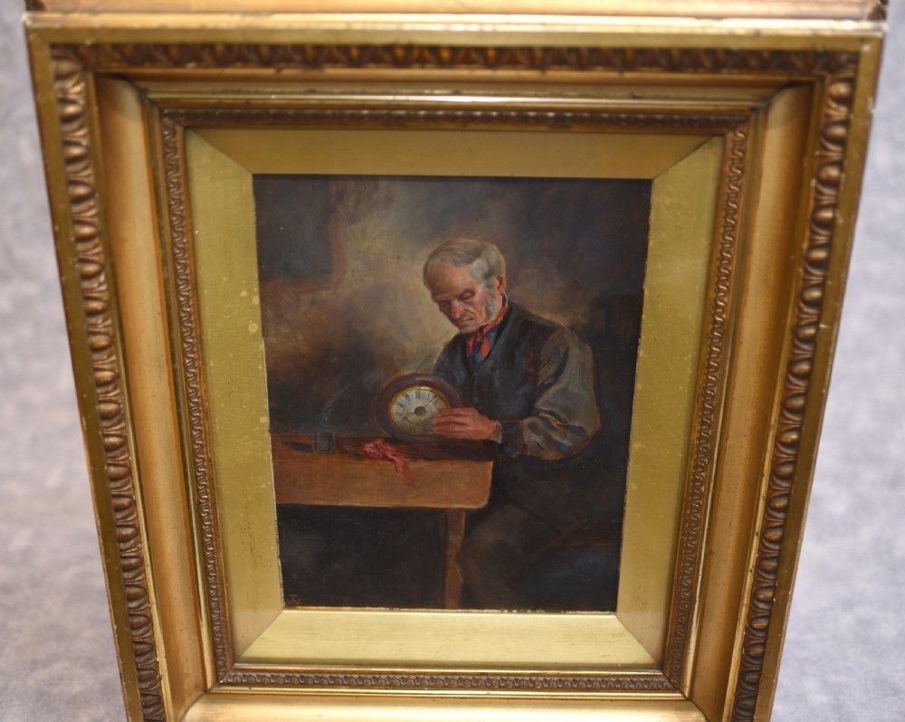 Victorian Oil Painting Clock Maker Horologist Portrait View X
