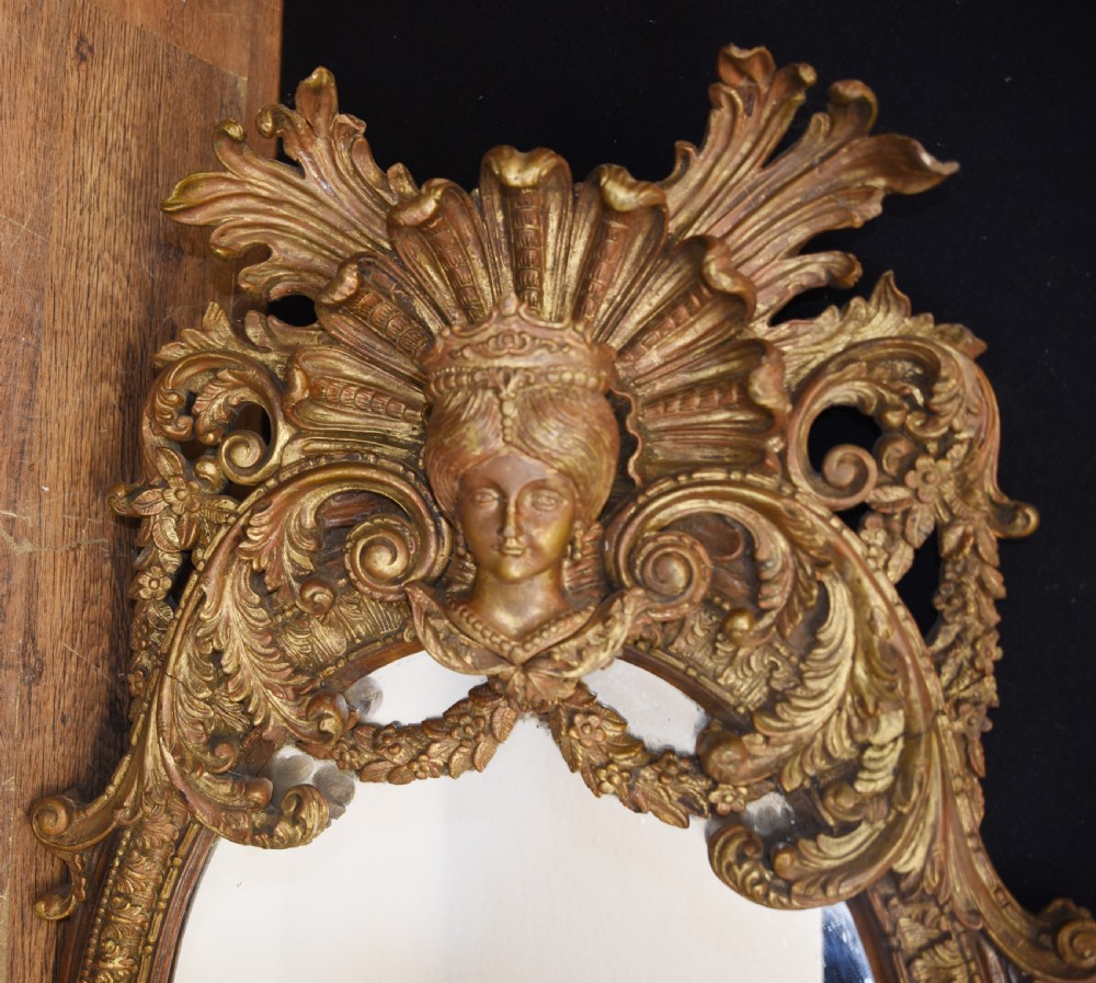 French Rococo Mirror Oval Maidens Head Gilt Frame View III