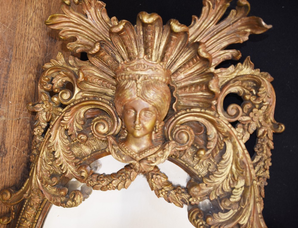 French Rococo Mirror Oval Maidens Head Gilt Frame View IV