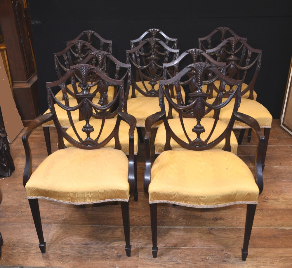 Set 10 Adams Shield Back Dining Chairs Mahogany
