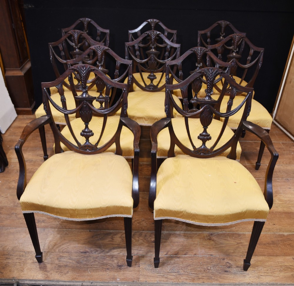 Set 10 Adams Shield Back Dining Chairs Mahogany View II