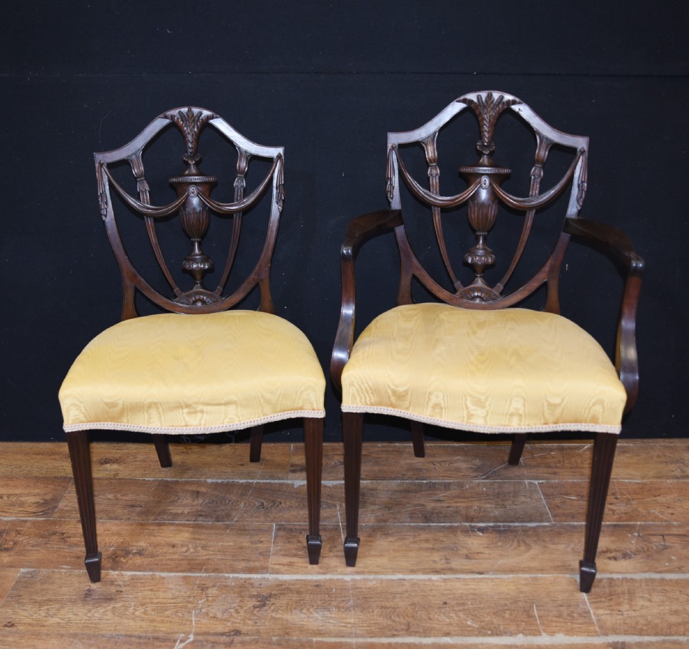 Set 10 Adams Shield Back Dining Chairs Mahogany View III