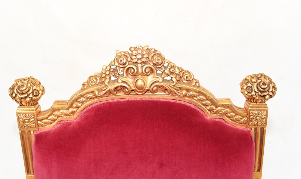 Pair Gilt French Arm Chairs Empire Fauteuils View IX