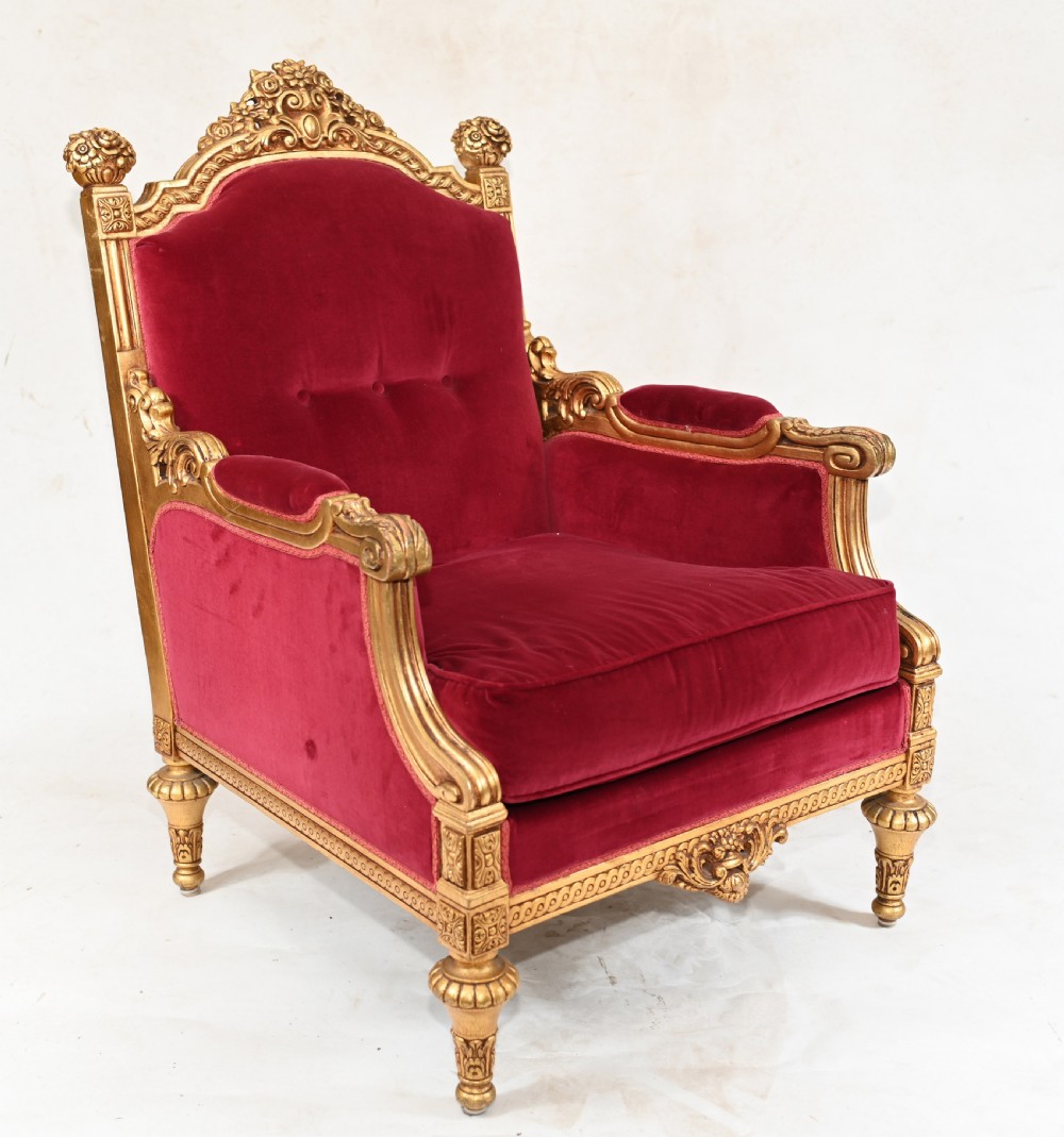 Pair Gilt French Arm Chairs Empire Fauteuils View XII