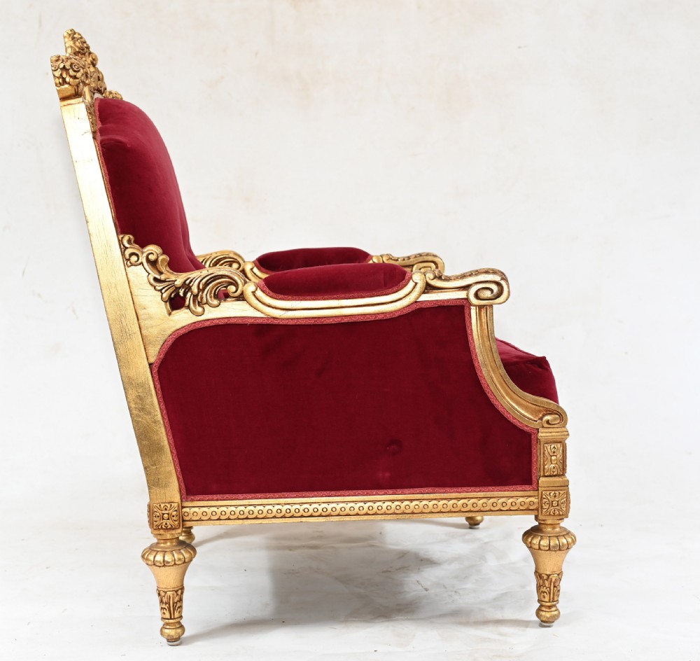 Pair Gilt French Arm Chairs Empire Fauteuils View XV