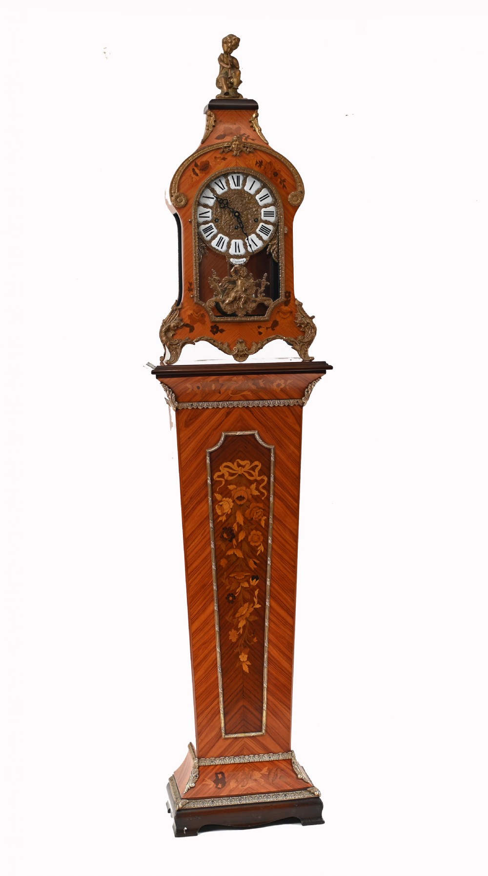 Tiffany Mantle Clock and Stand French Marquetry Inlay