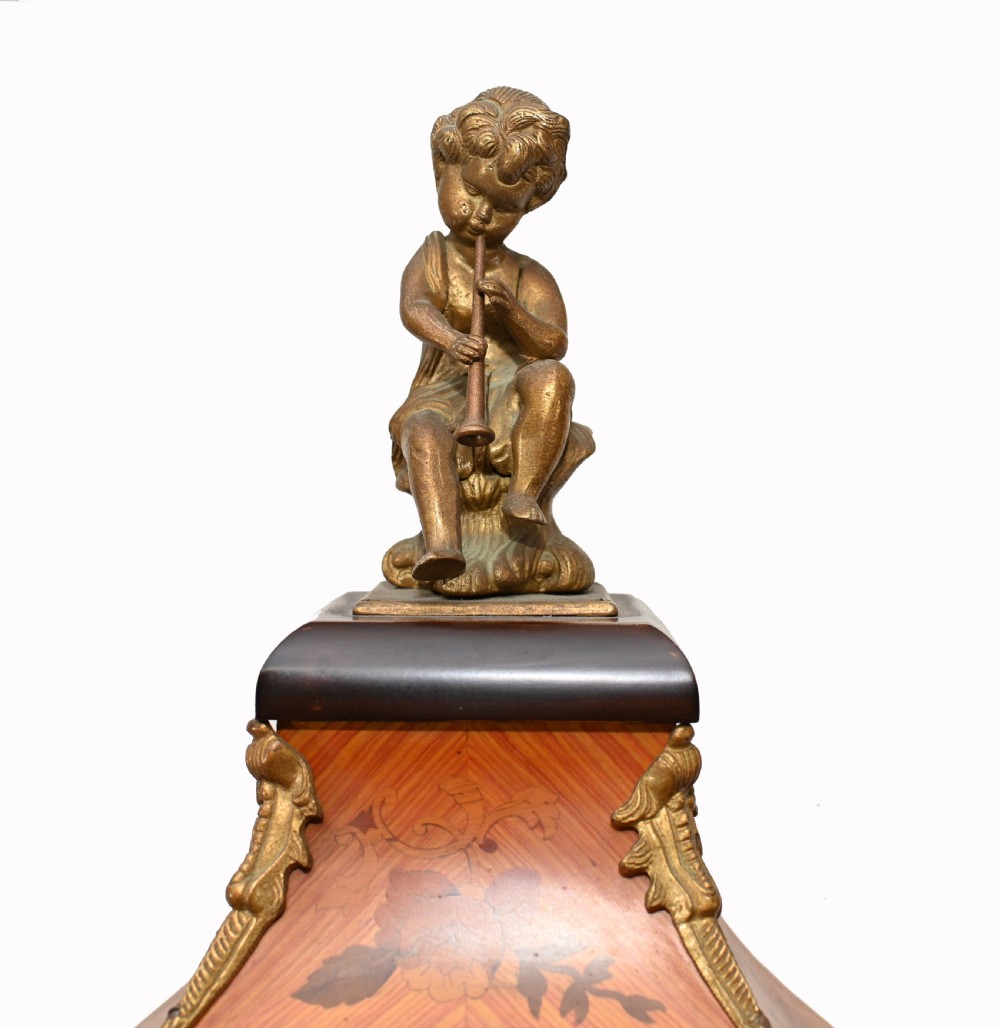 Tiffany Mantle Clock and Stand French Marquetry Inlay View IV