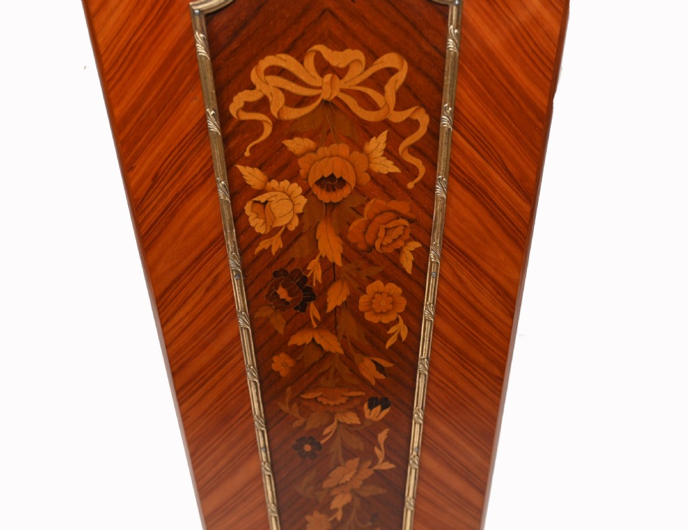 Tiffany Mantle Clock and Stand French Marquetry Inlay View V