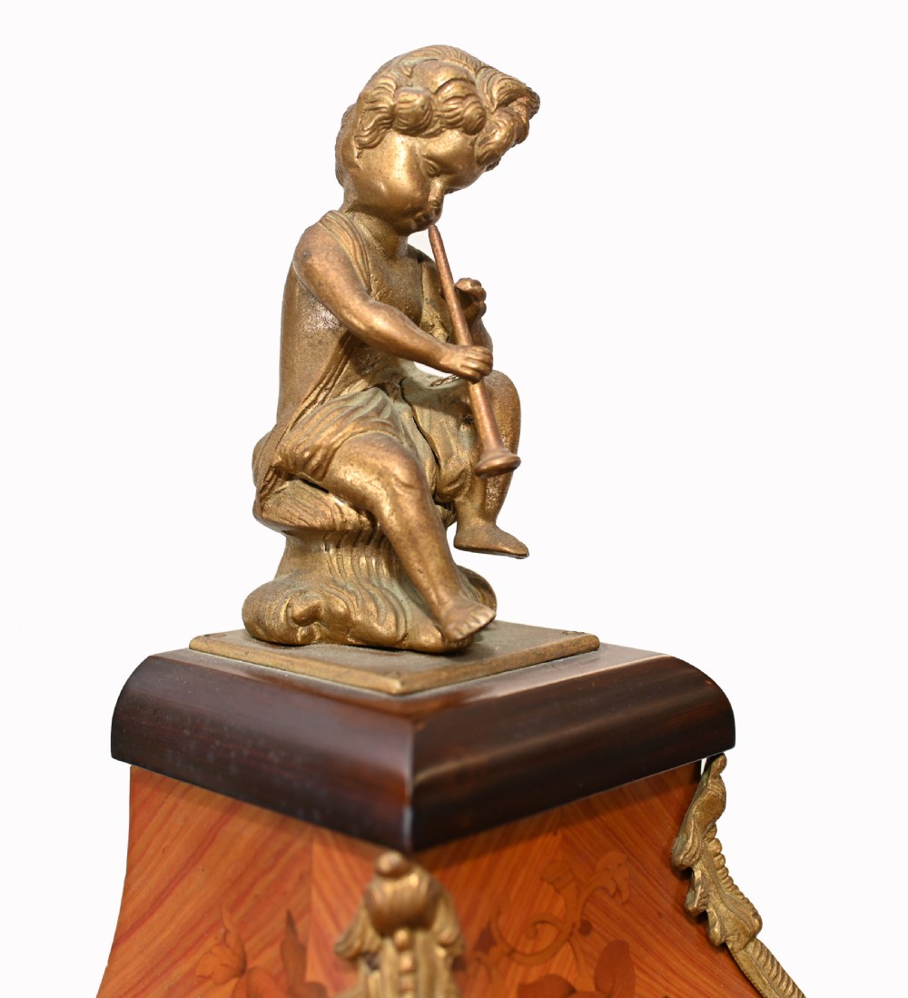 Tiffany Mantle Clock and Stand French Marquetry Inlay View VIII