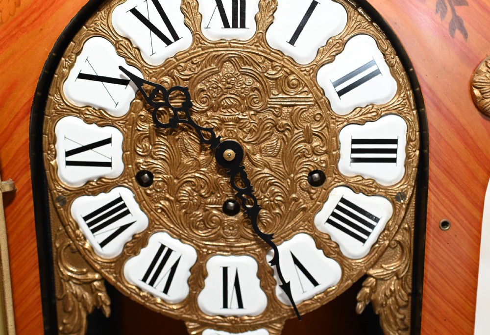 Tiffany Mantle Clock and Stand French Marquetry Inlay View X