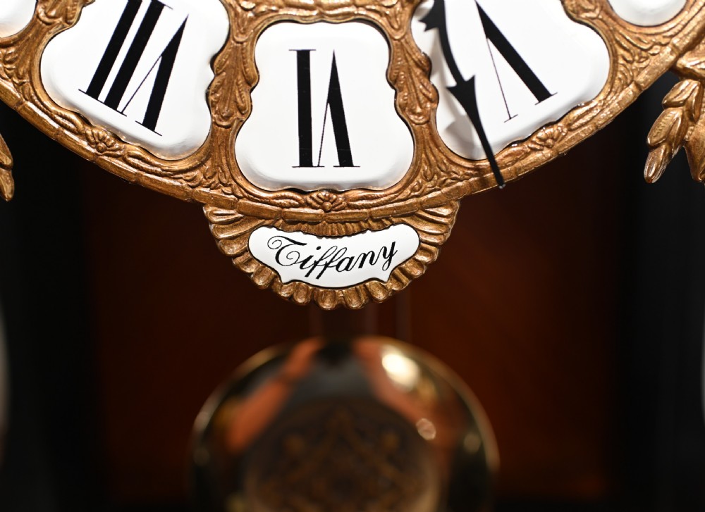 Tiffany Mantle Clock and Stand French Marquetry Inlay View XI
