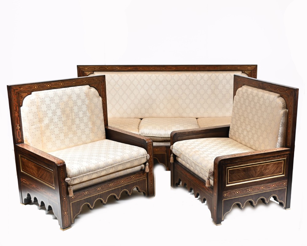 Islamic Settee and Arm Chair Suite Boulle Inlay Couch