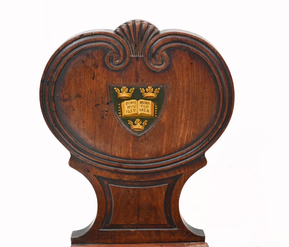 Pair Antique Hall Chairs Mahogany Stately Home Crest View III
