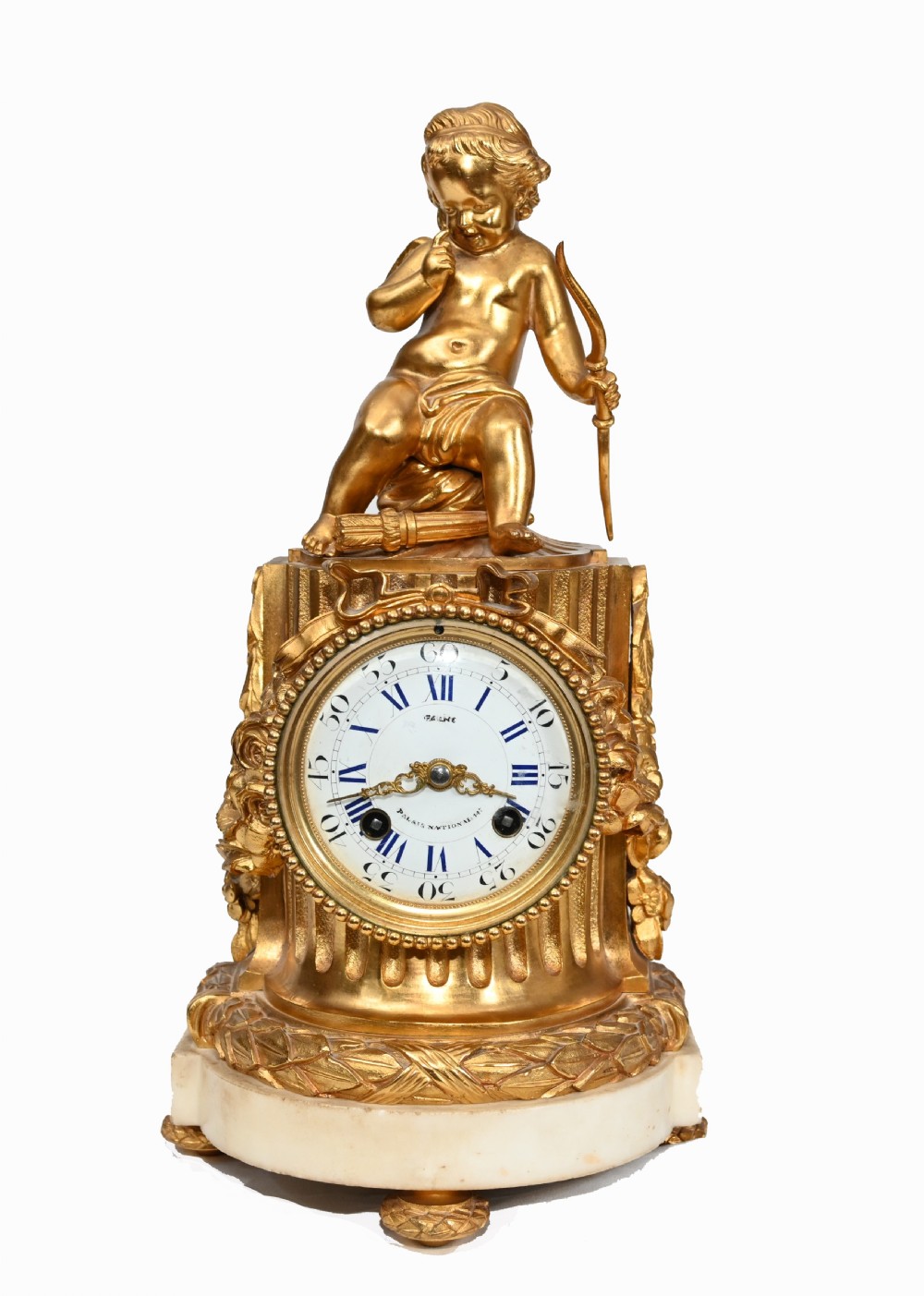 Gilt Mantle Clock French Cherub Ormolu Antique Timepiece