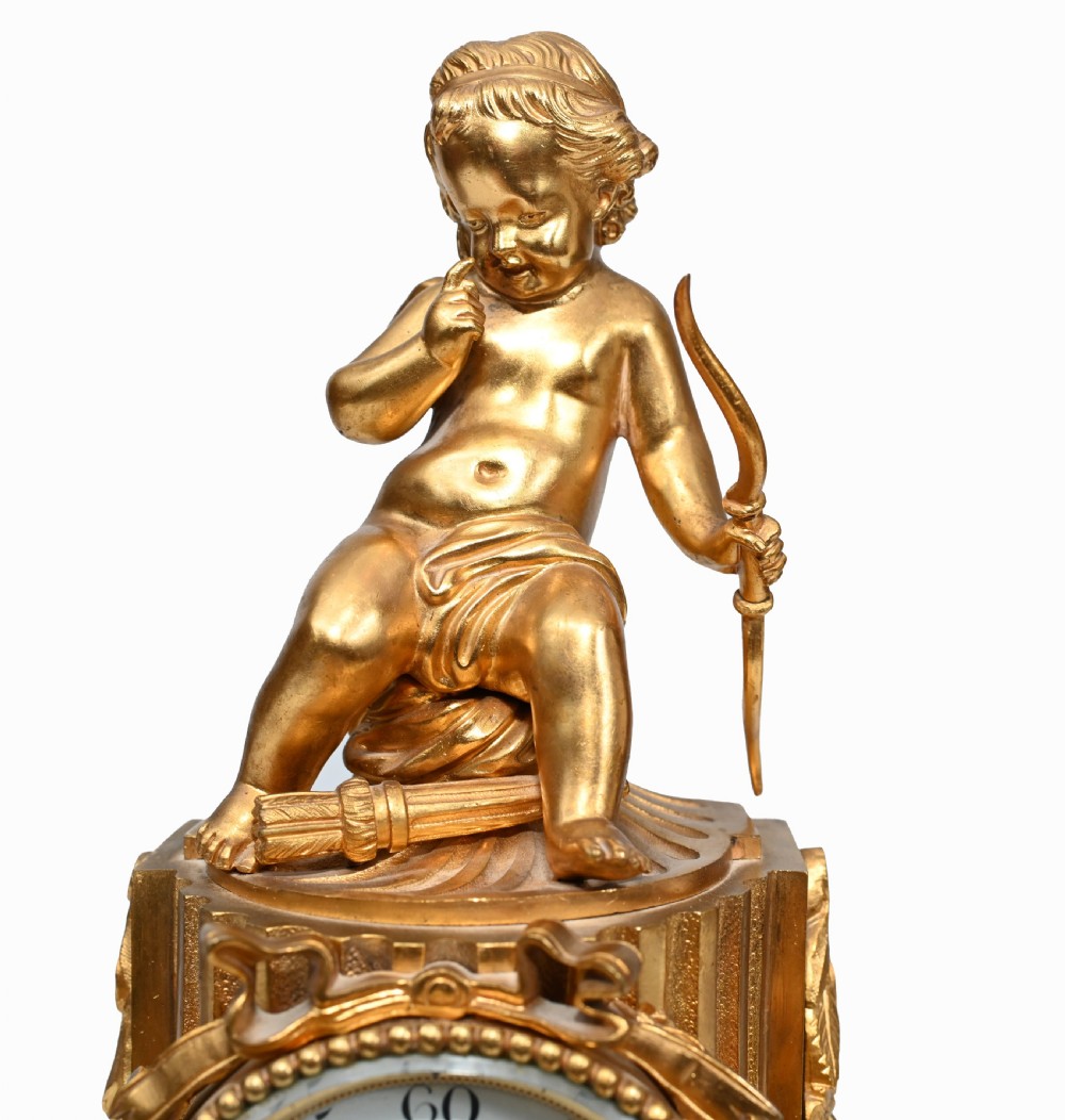 Gilt Mantle Clock French Cherub Ormolu Antique Timepiece View III